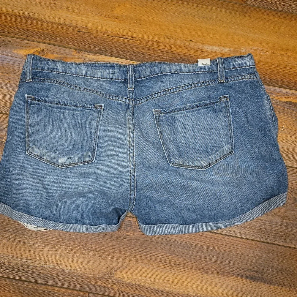 Kancan Blue Ripped Jean Shorts with Leopard Accent - Picture 3 of 5